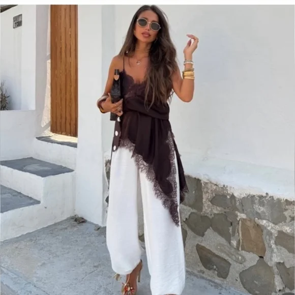 ZARA ASYMMETRIC LACE DRESS Brown Chocolate - Picture 5 of 16